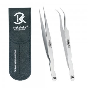 2 PCS Japanese Stainless Steel, Eyelash Extension Tweezers, Matt Finish, FREE Black Magnetic Double Tweezers Pouch