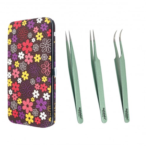 3 Pcs Kit of Eyelash Extension Tweezers In Multi Color Magnetic Kit - Made In Surgical Stainless Steel