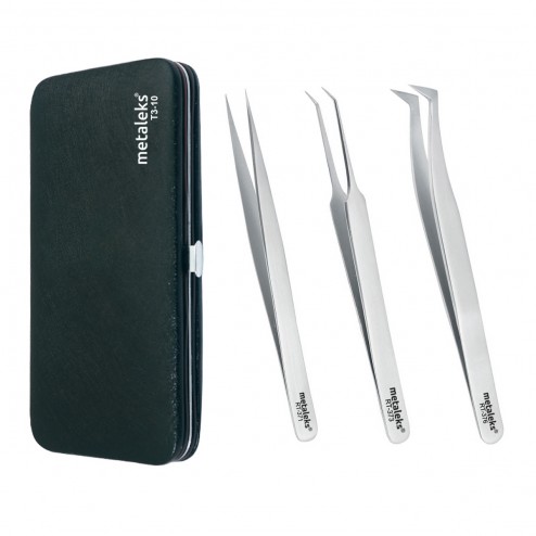 3Pcs Kit of Eyelash Extension Tweezers In Black Magnetic Kit - Made In Surgical Stainless Steel