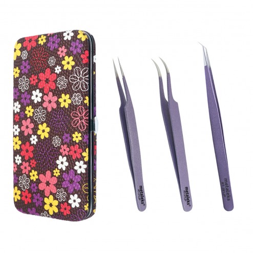 3 Pcs Russian Volume Surgical Stainless Steel Tweezers with Multi Flower Magnetic Kit