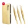3PCS Complete Gold Titanium Coated Volume Tweezers Eyelash Extension Set With Gold Metallic Magnetic Pouch